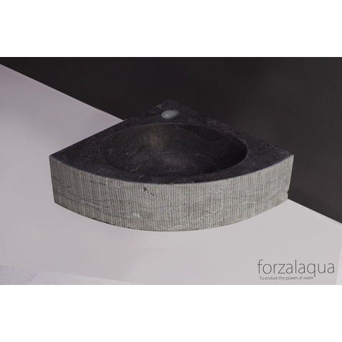 Forzalaqua Turino Lavabo wc d'angle 30x30x10cm triangulaire pierre de taille ciselé bleu gris SW67664